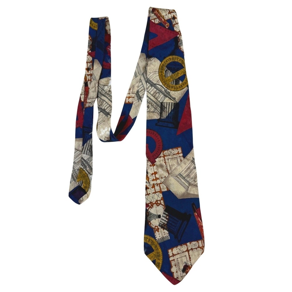 Structure Mens Silk Neck Tie Blue Blueprint Architecture Engineer Print Vintage